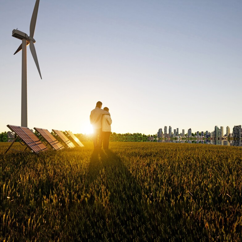 Couple and wind turbines
